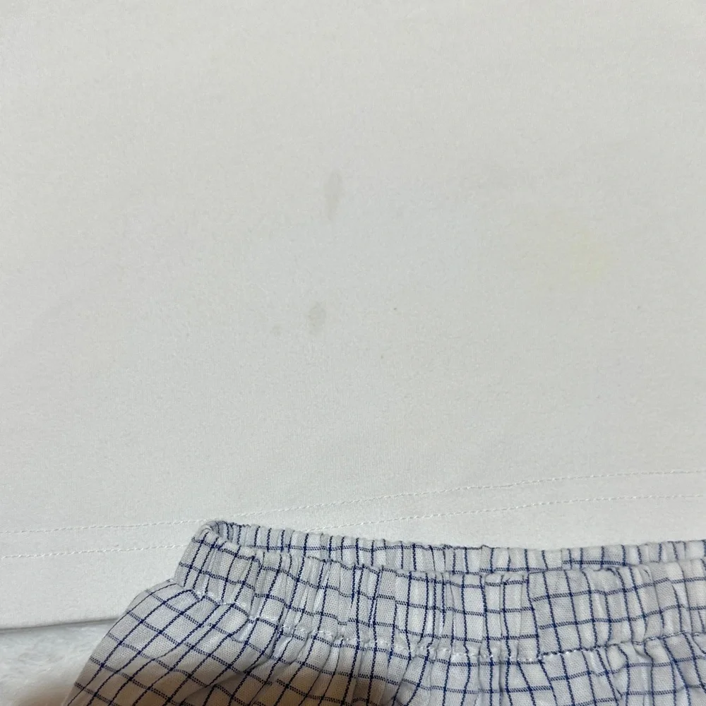 The Oaks Apparel Co. blue & white windowpane knit polo top short set 12mo